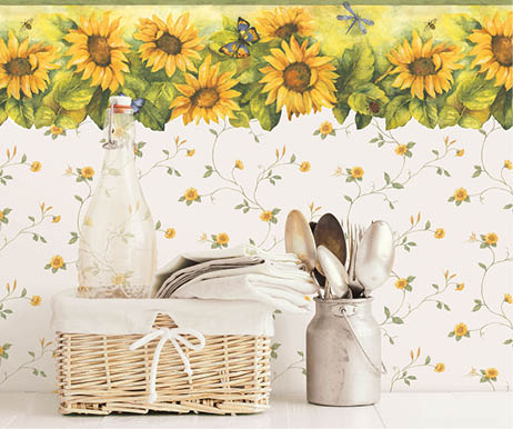 Vignette with mini sunflower trail wallpaper and diecut sunflower border 