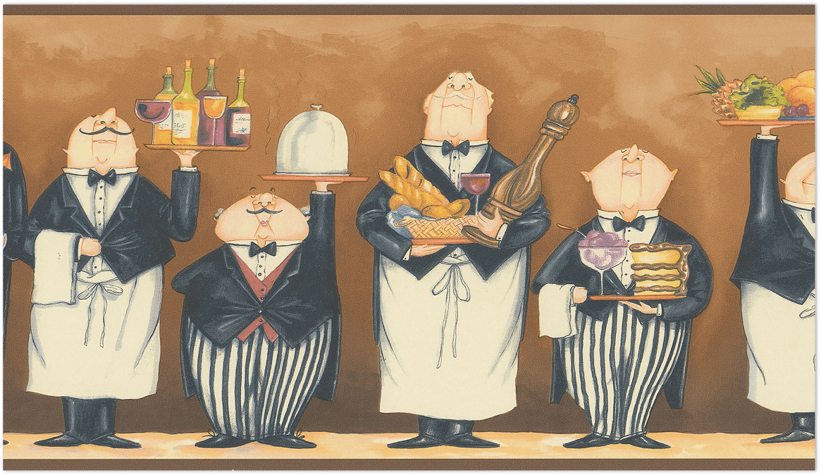 Waiters with a brown background border