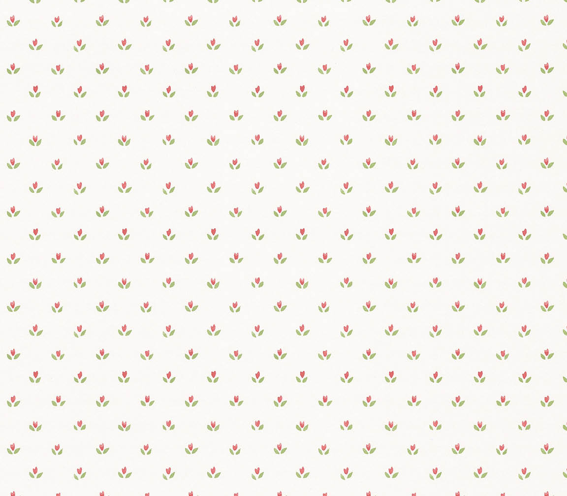 Red flower ditty on white wallpaper