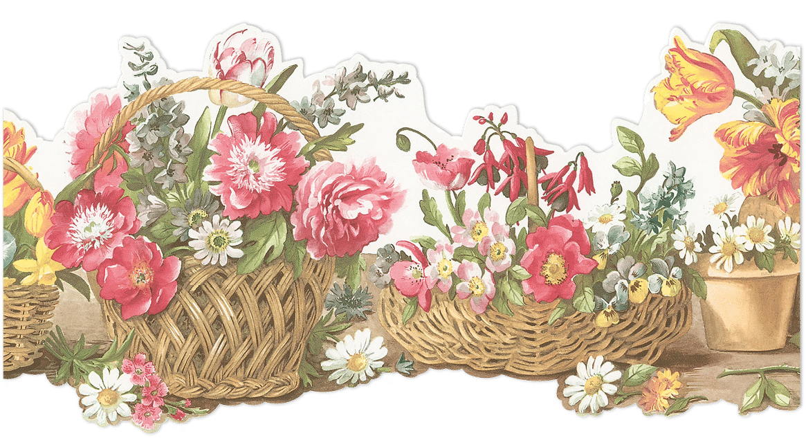 Pink yellow flower basket die cut border
