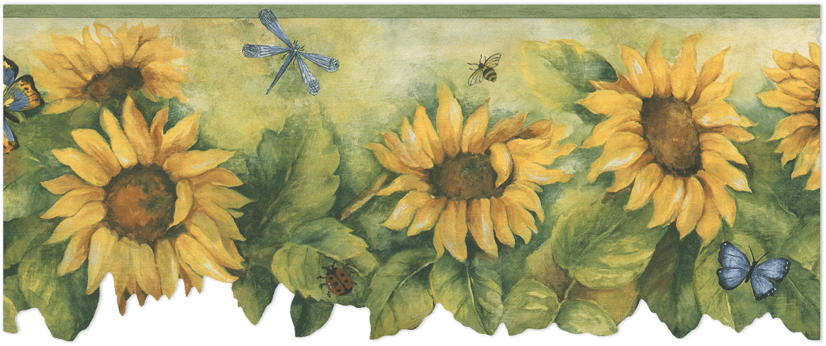 Yellow and green sunflower die-cut border wallpaper