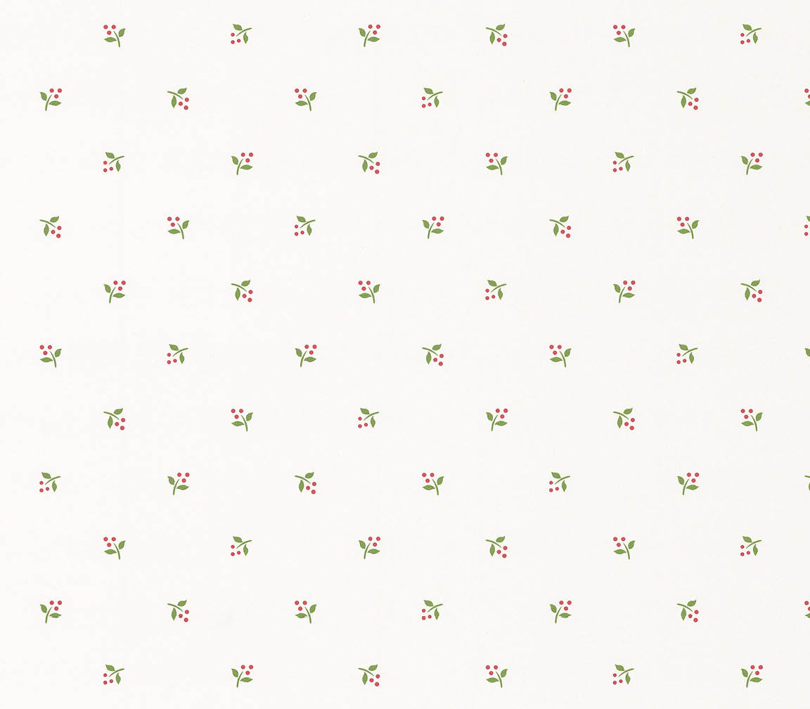 Red berries ditty on white wallpaper