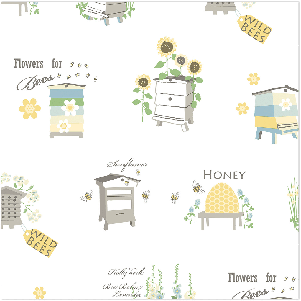 yelloe green and blue novelty beehive wallpaper