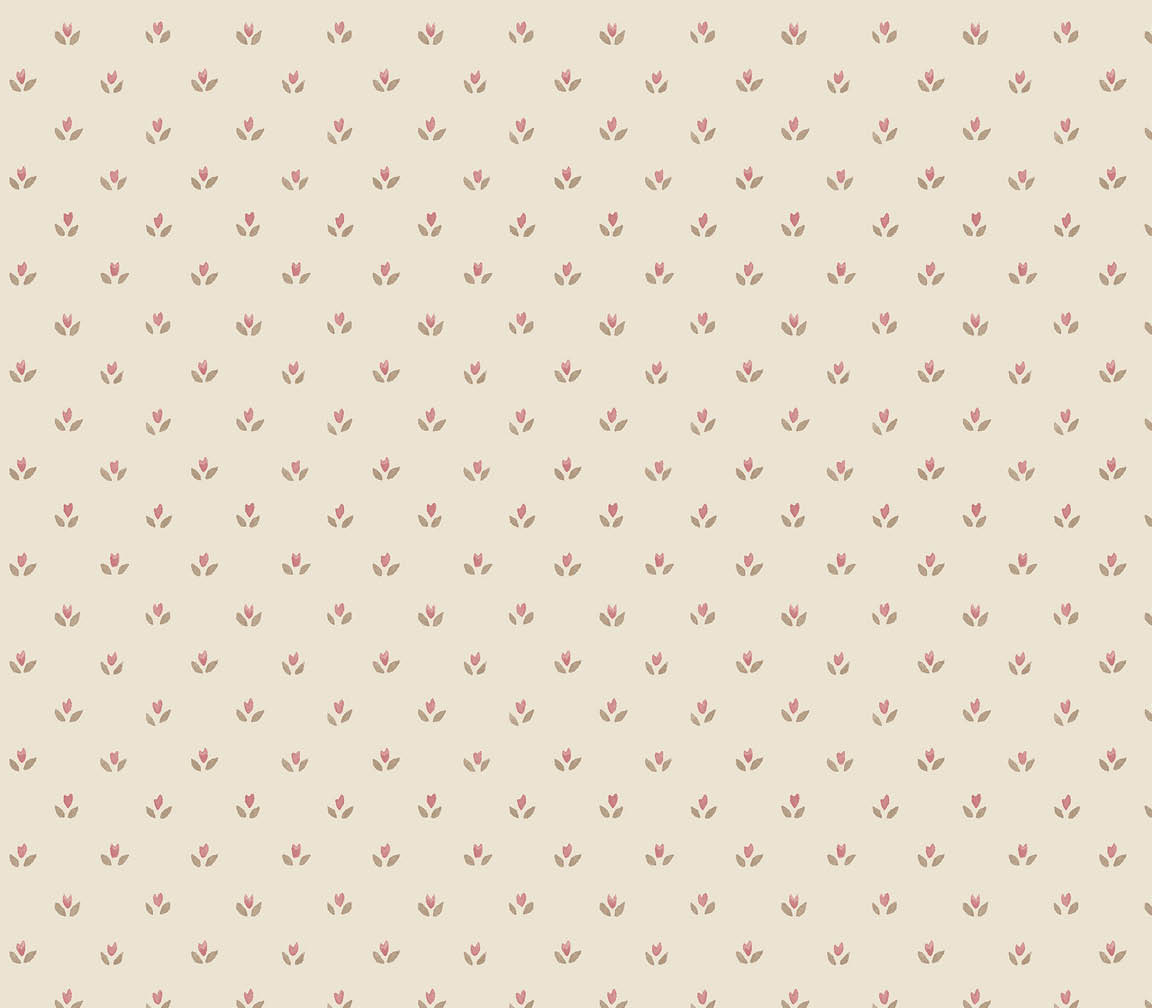 red and brown floral tullip dot on beige wallpaper