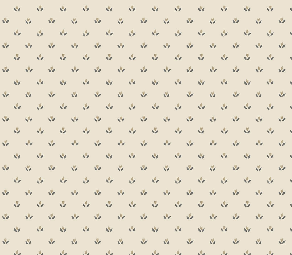 grey and black floral tullip dot on beige wallpaper