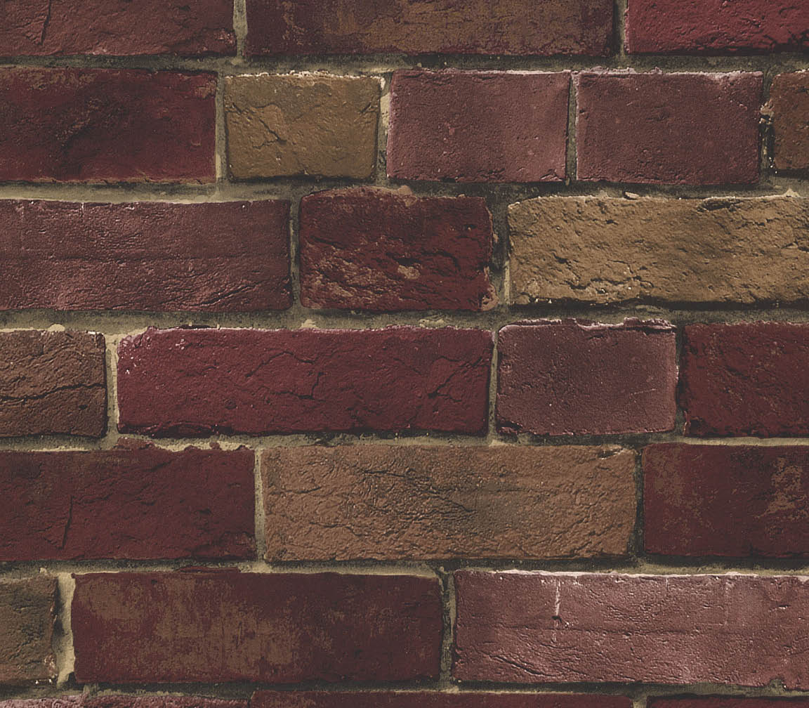 red and beige faux brick wallpaper
