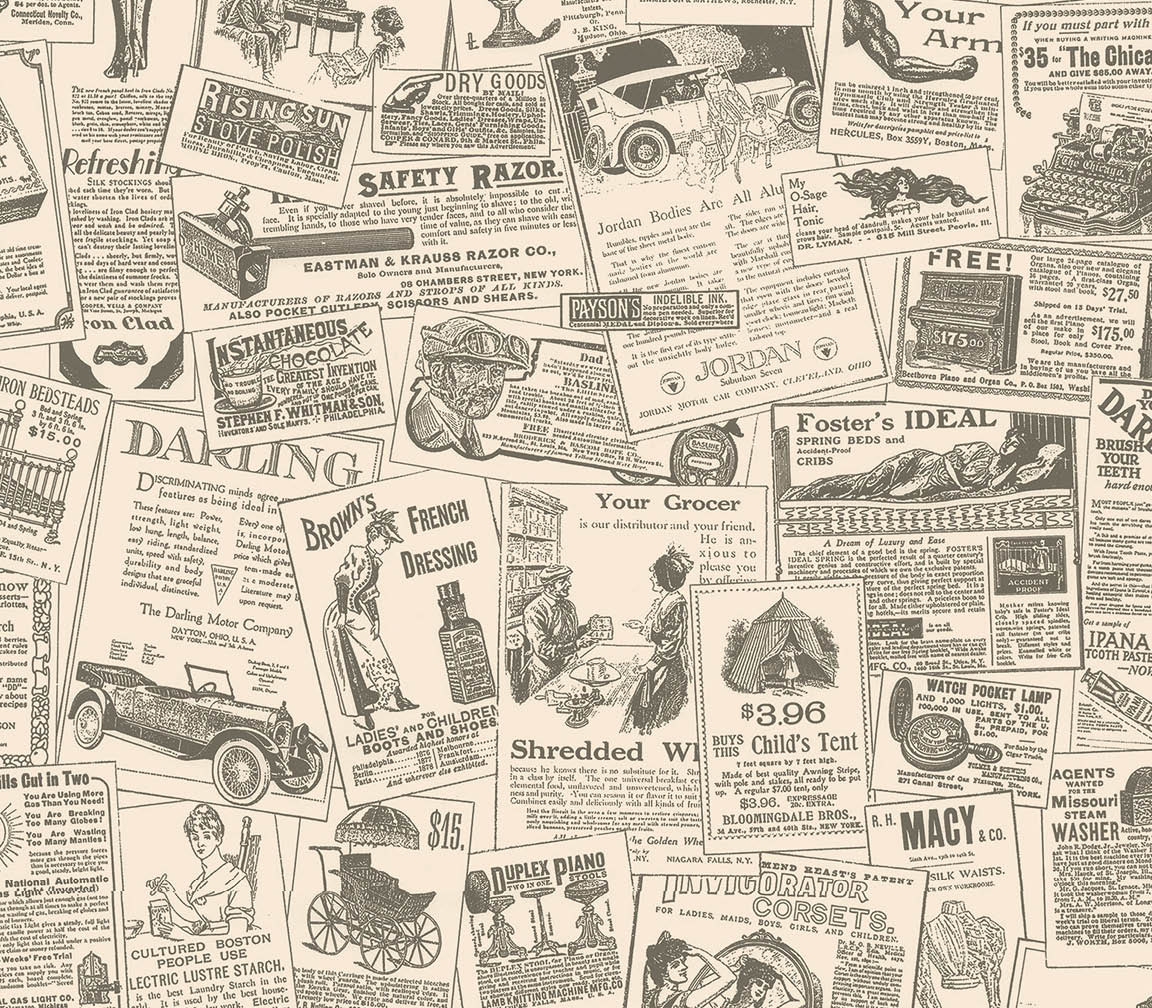 black and beige newspaper print wallpaper