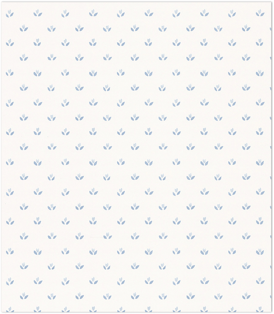 Blue floral ditty on white wallpaper