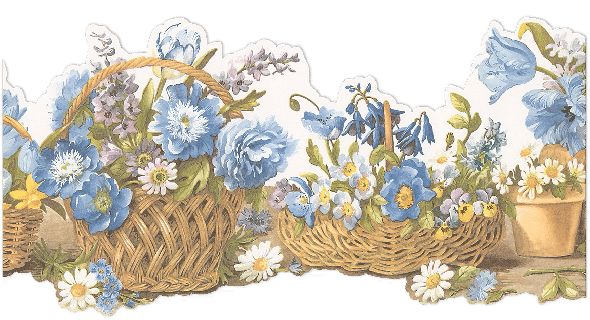 Blue purple flower baskets die cut border
