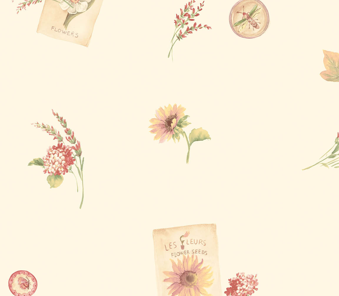 red and beige flower and seed packages wallpaper