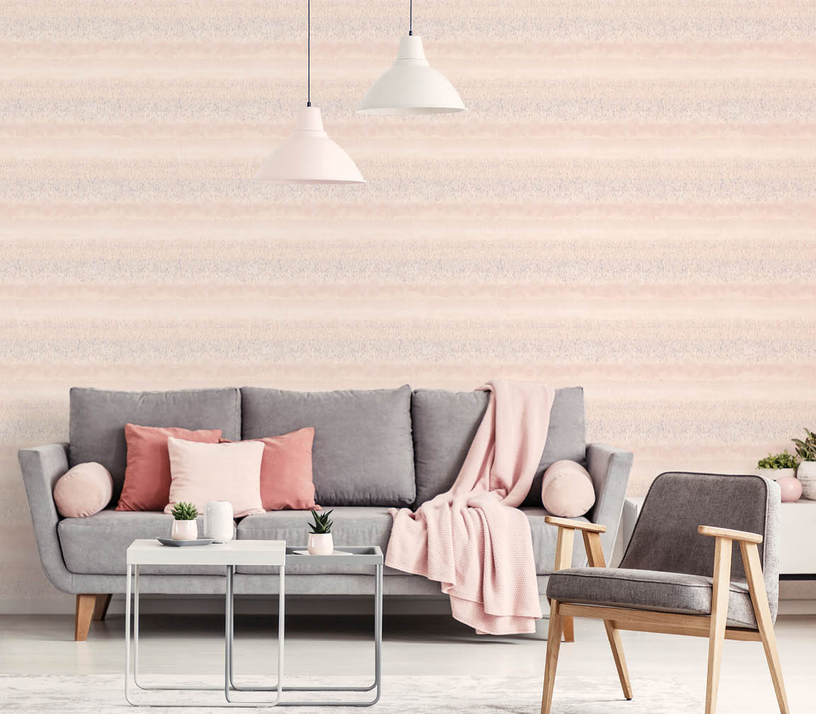 modern living room with textured vertical stripe wallpaper