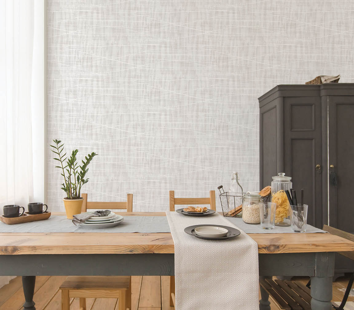 dining room with taupe modern texture wallpaper