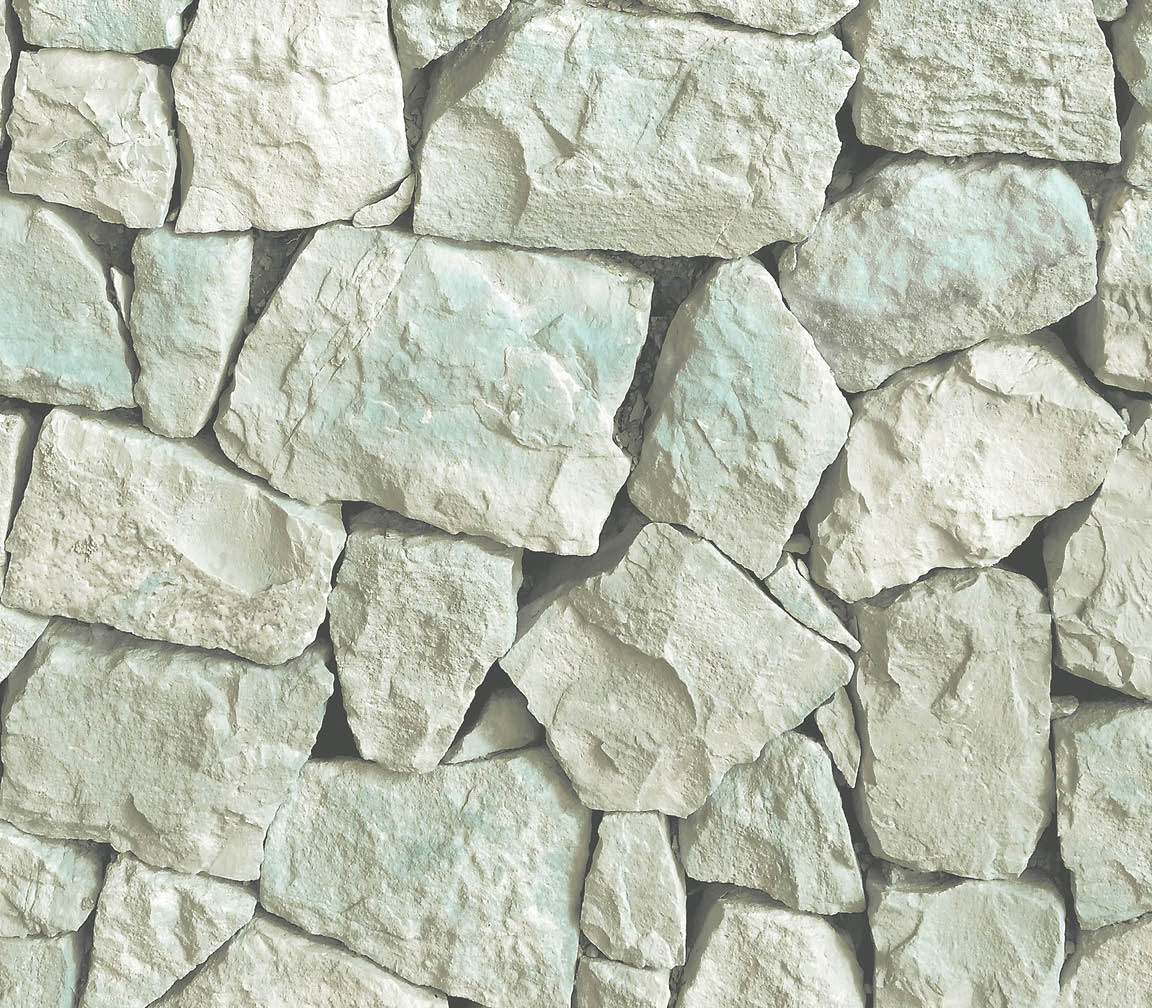 teal and cream Spanish stone wallpaper