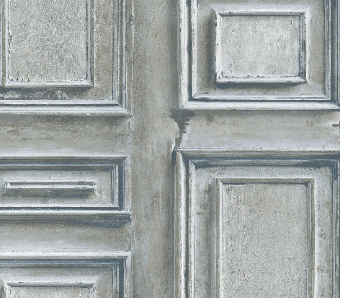 cream, blue and grey wood panel wallpaper