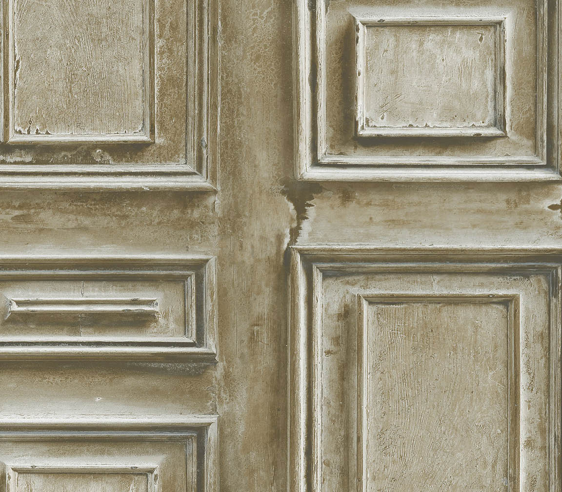 beige, mustard and blue wood panel wallpaper