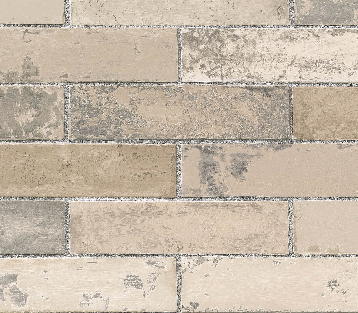 Faux beige grey brick wallpaper