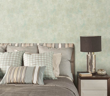bedroom with green aqua and brown texture wallcovering