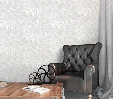 living room with grey and cream burl texture wallcovering