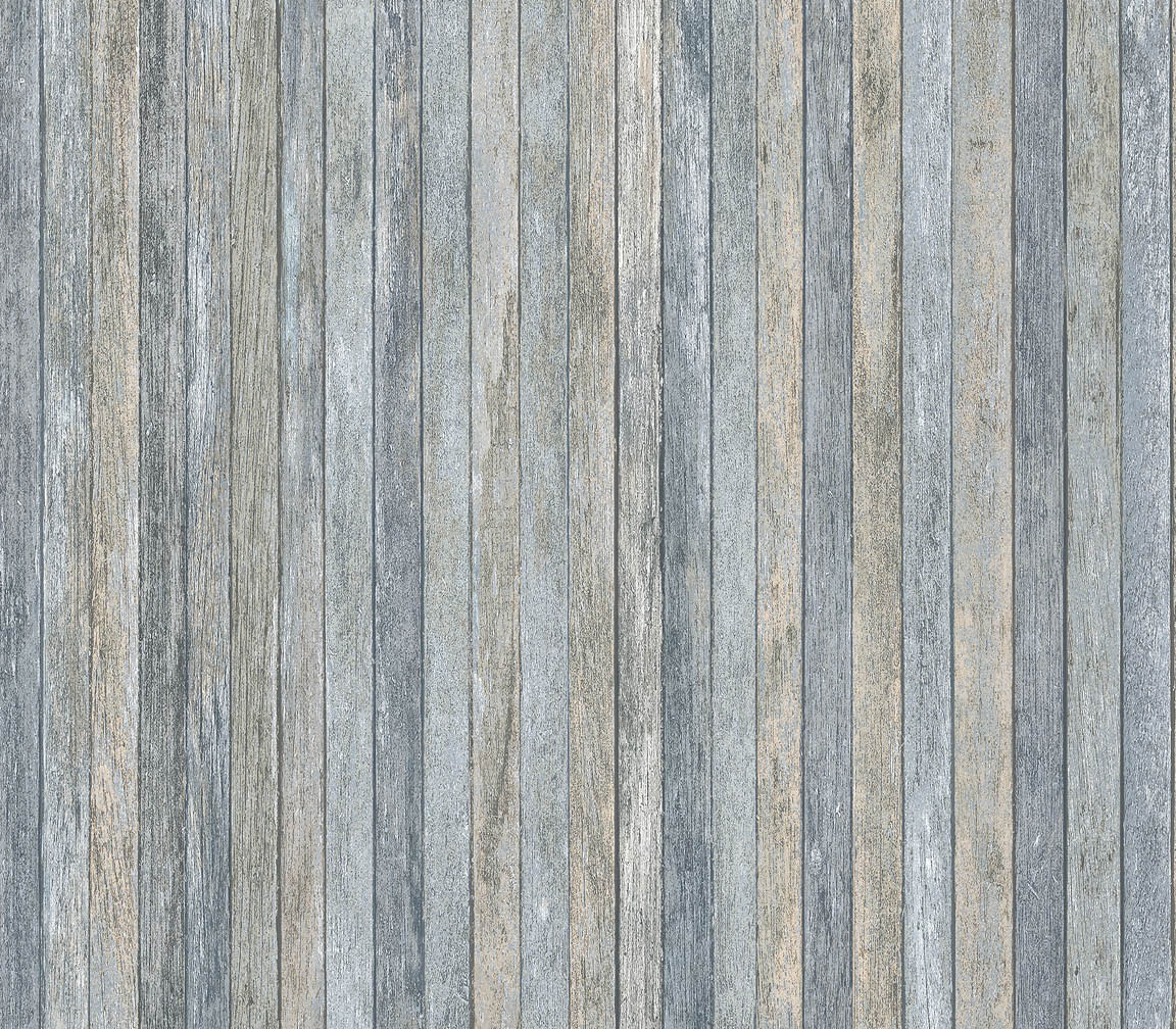 Blue and brown scrap wood vertical pieces wallpaper