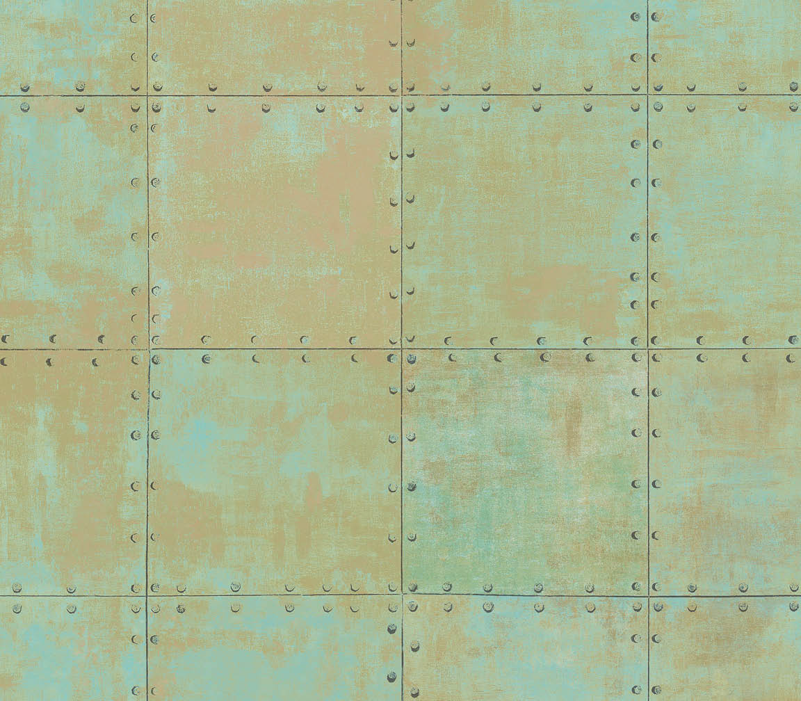 green and metallic copper steel tile wallpaper