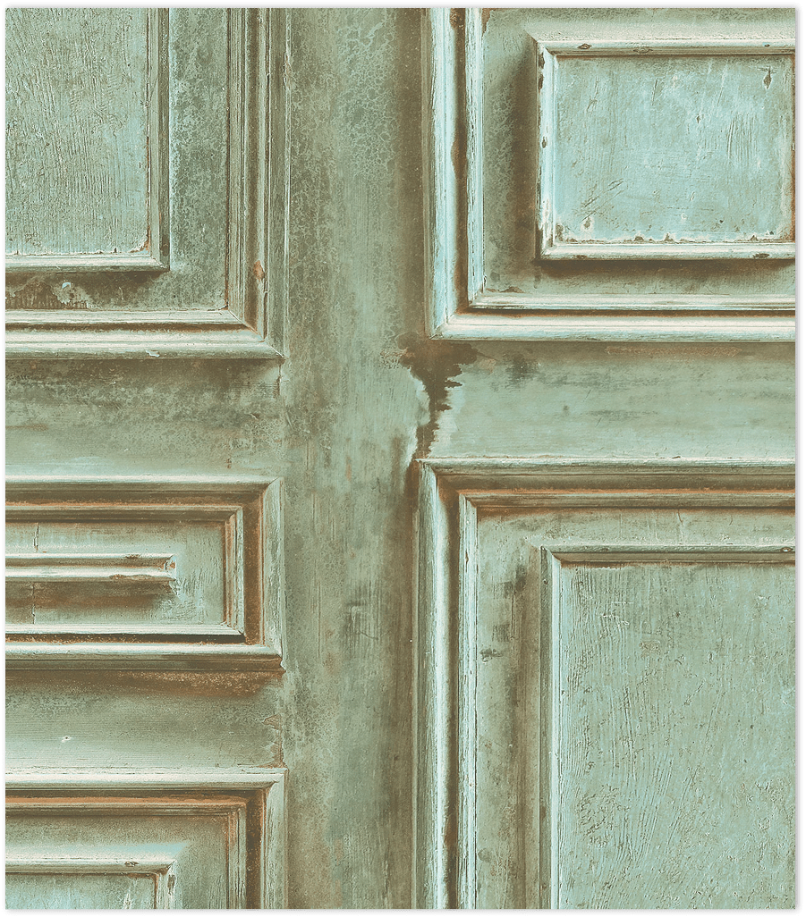 green and metallic copper wood panel wallpaper