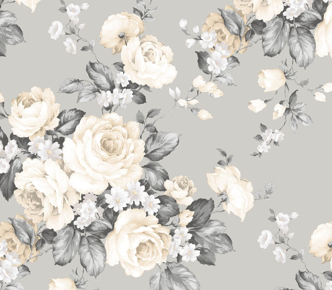 Grey and yellow floral wallpaper 