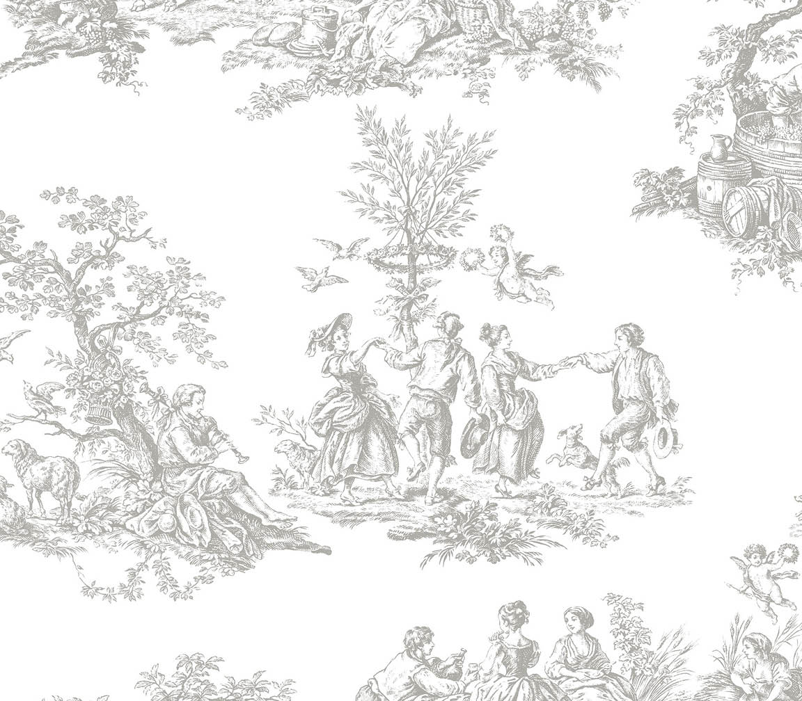 toile in grey wallpaper