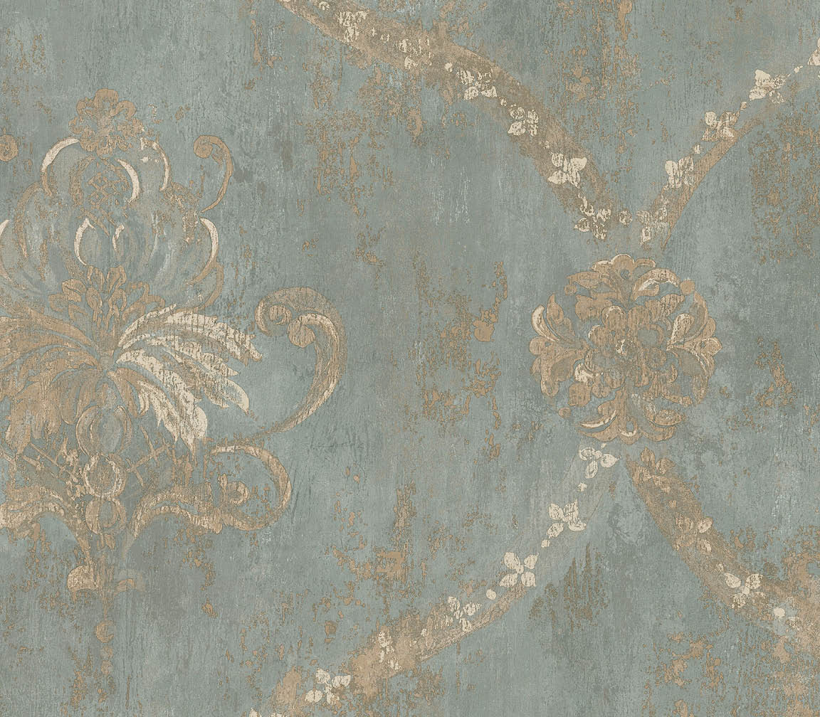 Teal damask wallpaper