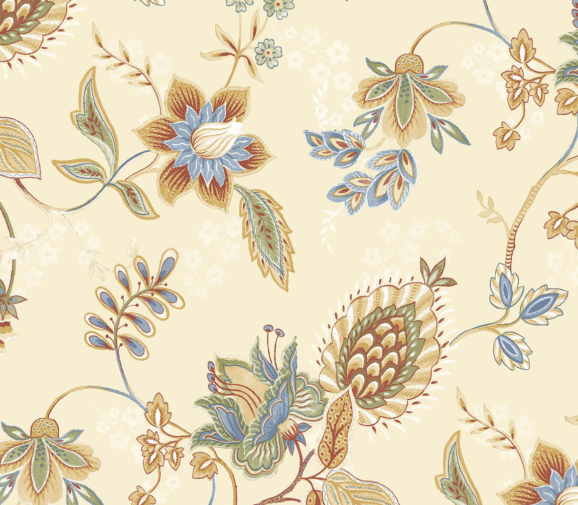 Yellow Jacobean floral wallpaper