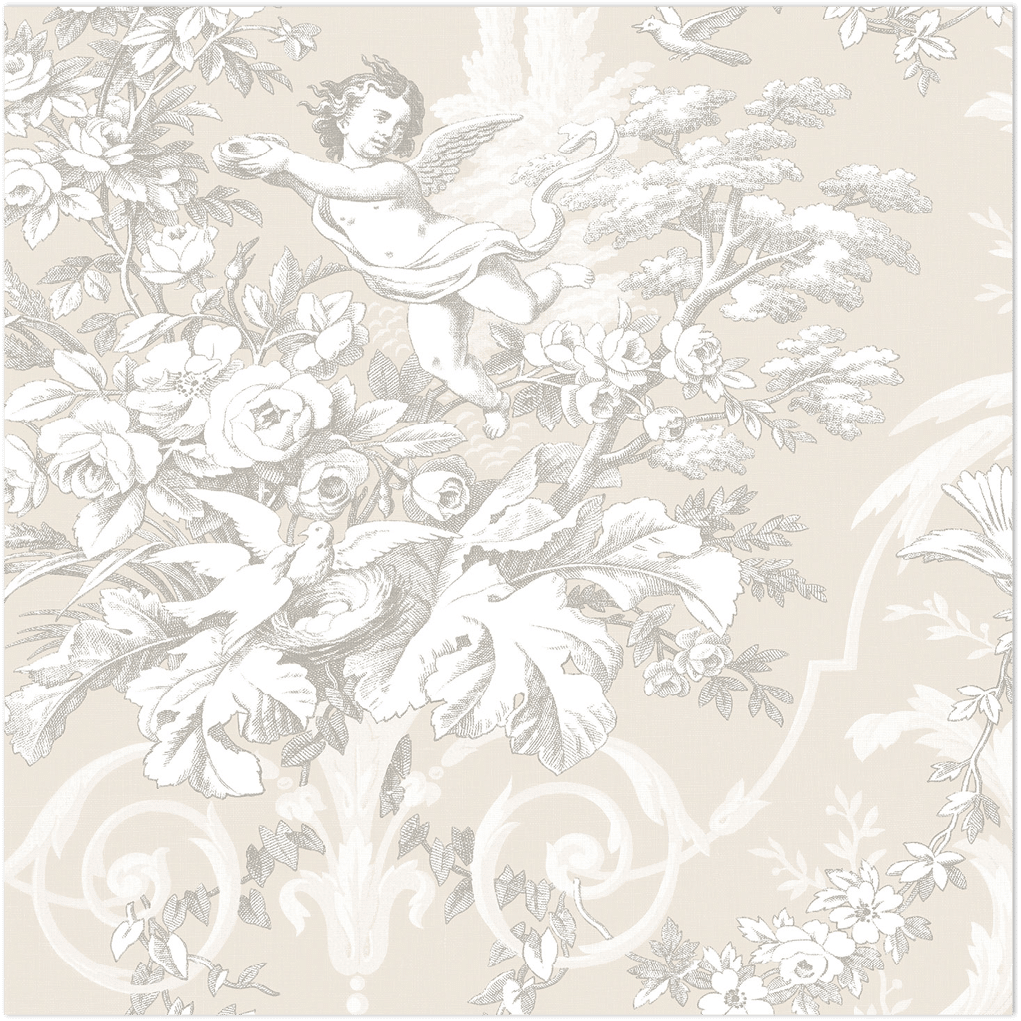 Beige floral cherub damask wallpaper