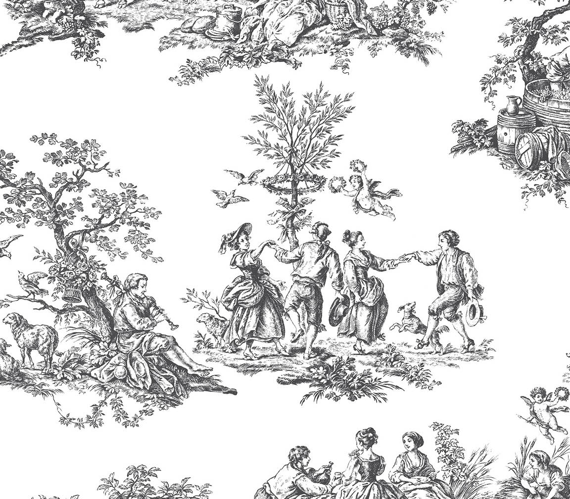 black and white toile wallpaper