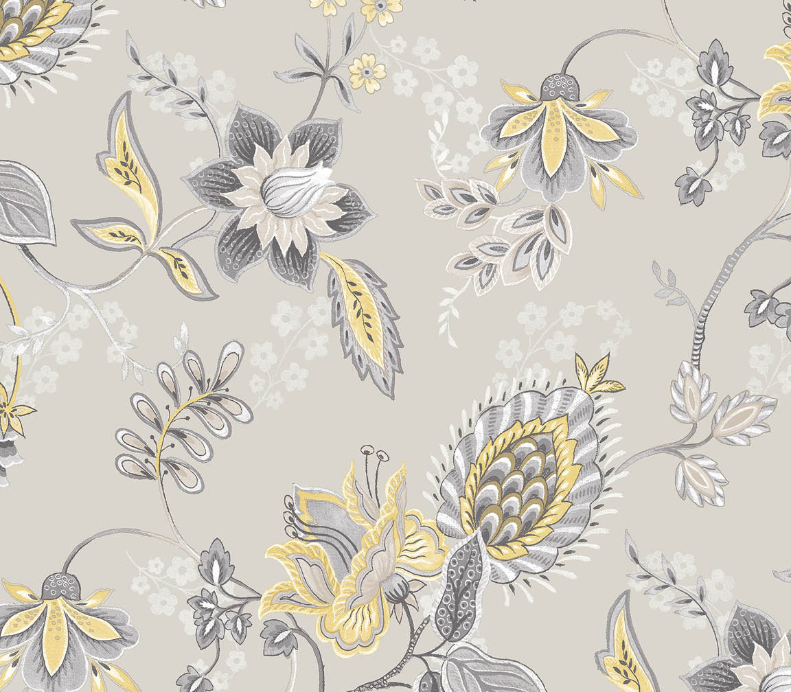 Grey and yellow Jacobean floral 