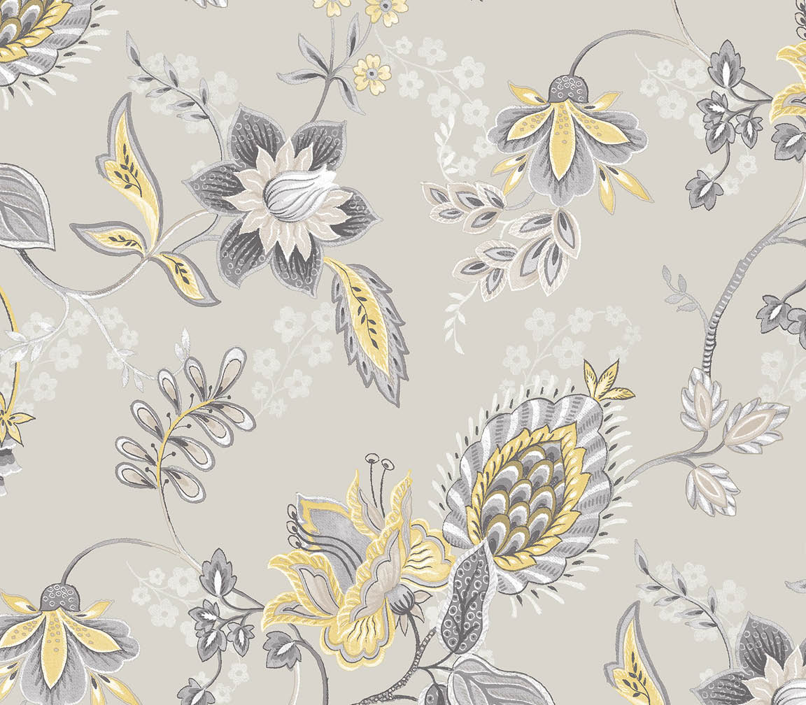 Grey and yellow Jacobean floral 