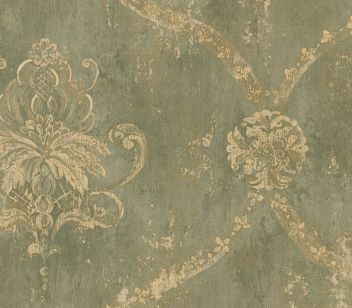 Green damask wallpaper