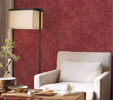 Red crocodile skin texture wallpaper in living room