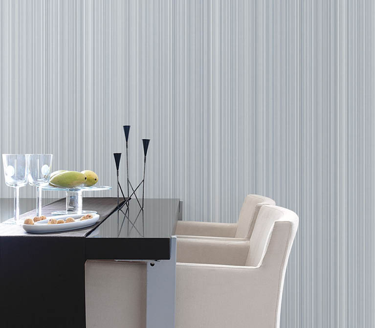 Blue strea stripe texture wallpaper in a modern dining room  Modern Dining Room --- Image by   Corbis