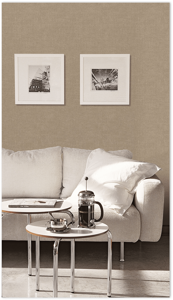 Brown Hessian texture wallpaper in a living room  