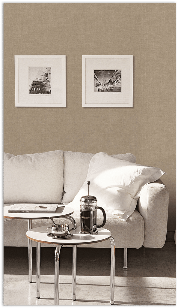 Brown Hessian texture wallpaper in a living room  