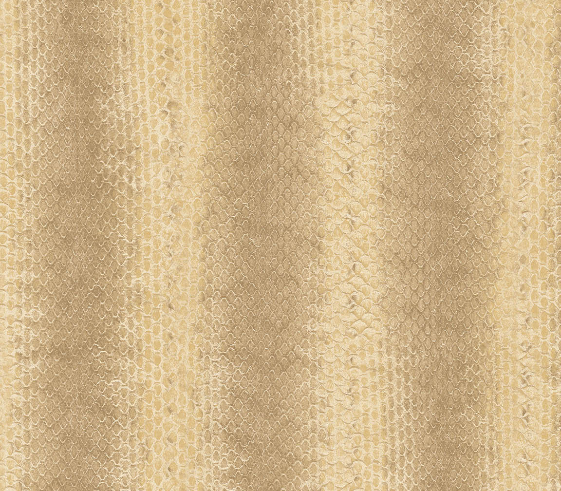 Ochre and metallic gold reptile stripe texture in-register embossed wallpaper