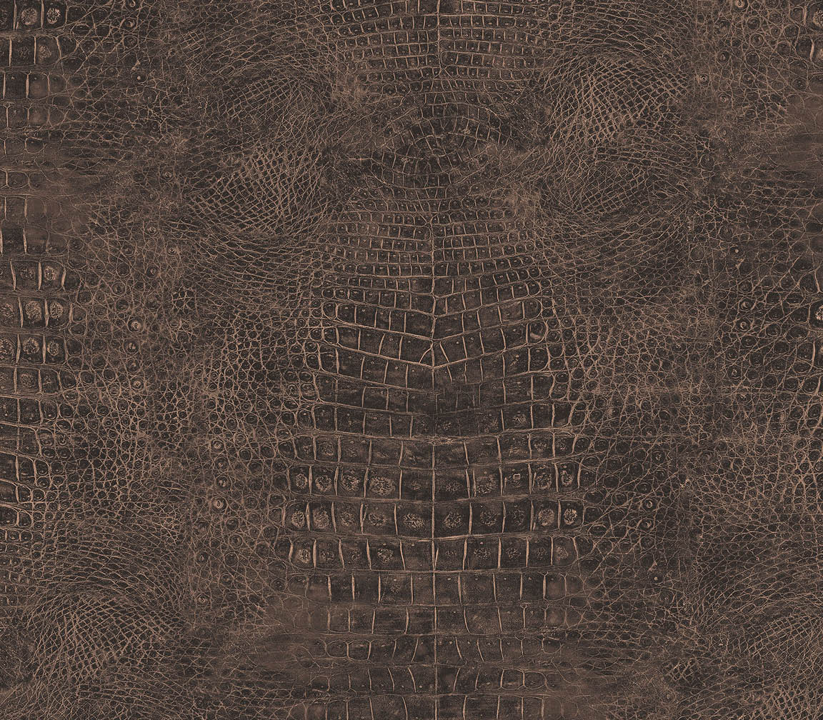 Brown and black crocodile textured in-register embossed wallpaper