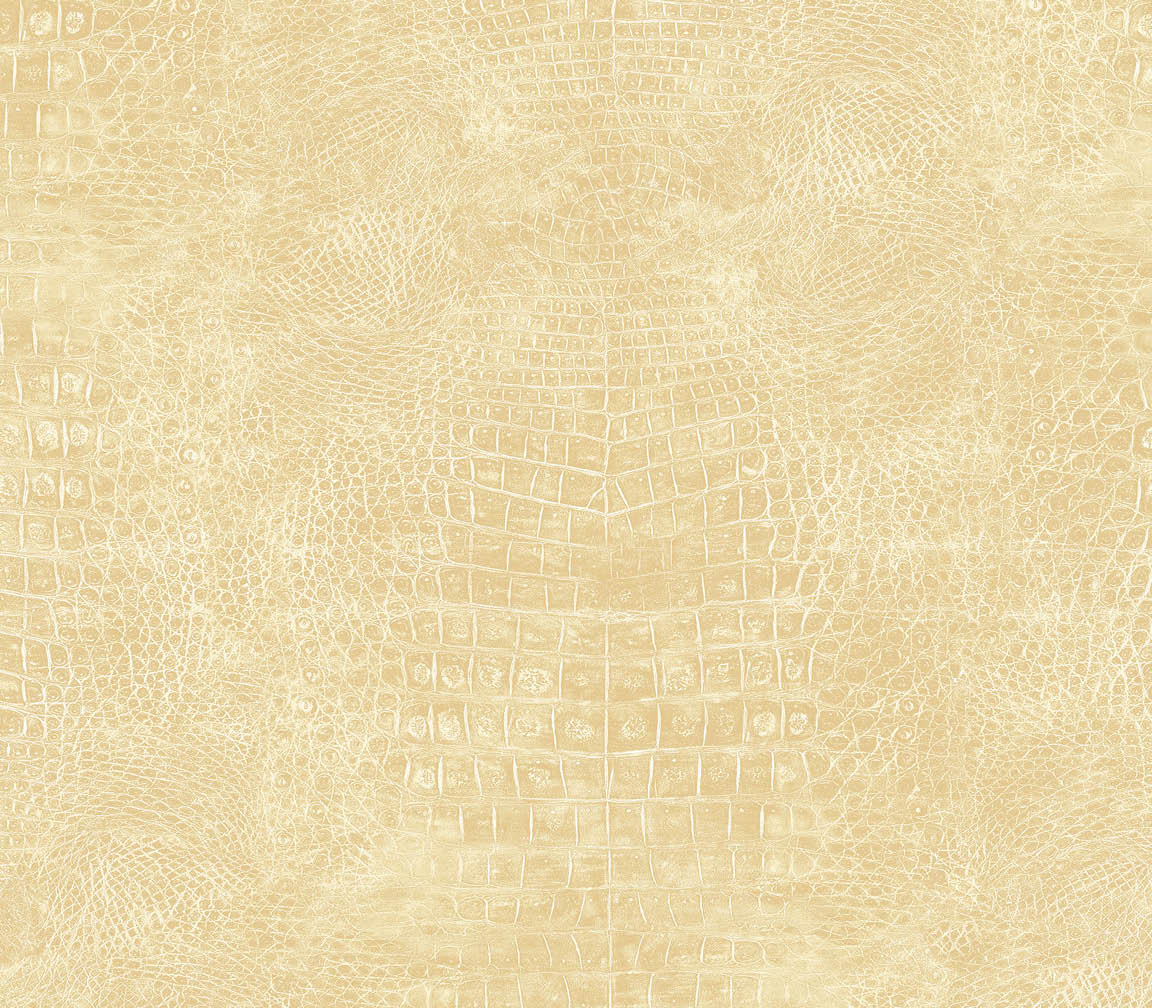 Yellow and metallic gold crocodile textured in-register embossed wallpaper