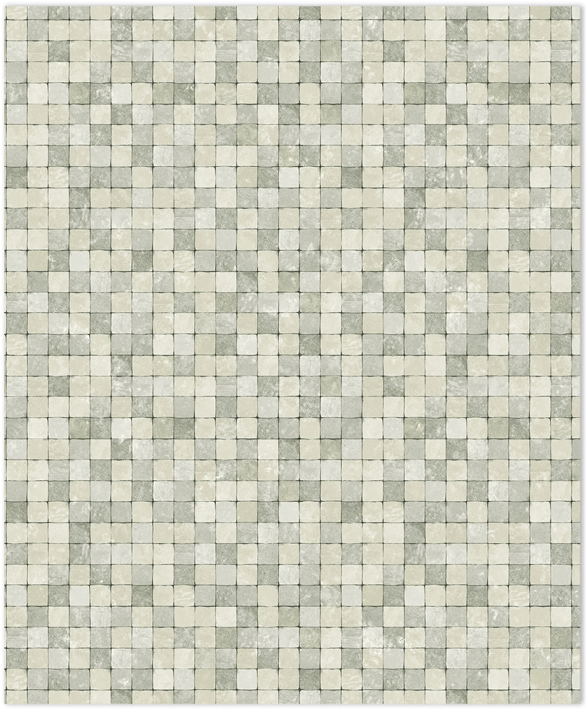 Green and turquoise tessera mosiac tiles in-register embossed wallpaper