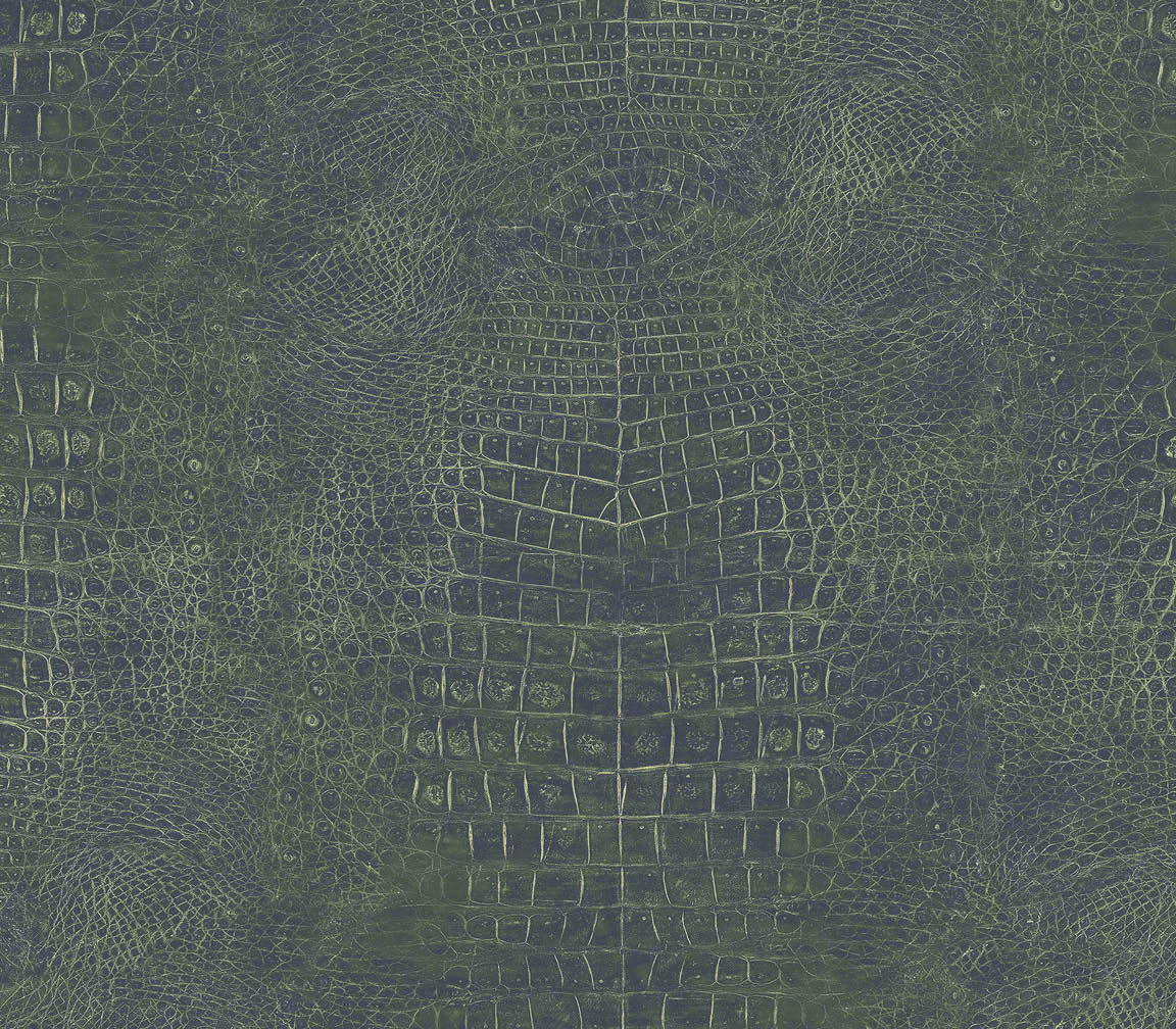 Green crocodile textured in-register embossed wallpaper