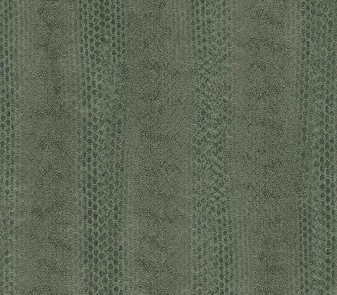 Green reptile stripe texture in-register embossed wallpaper