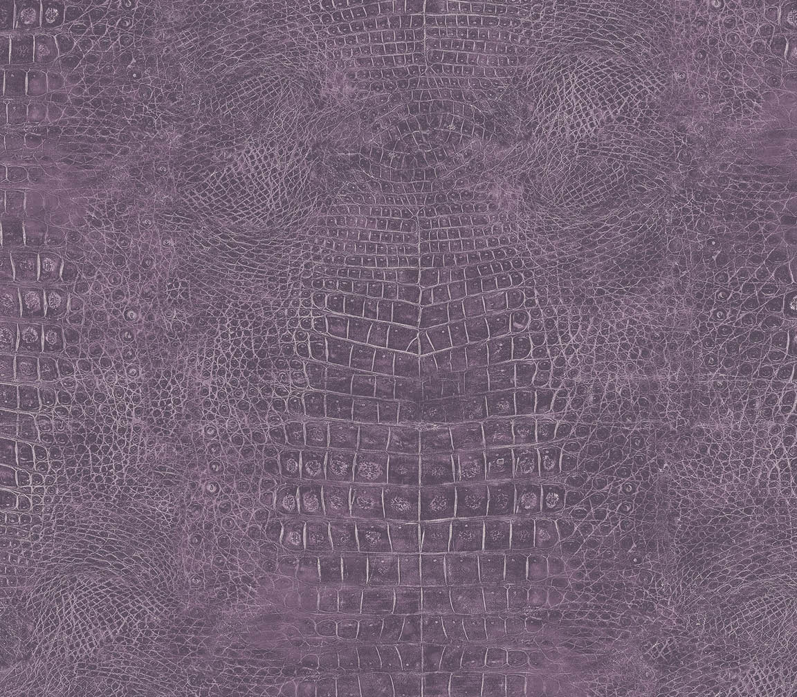 Purple crocodile textured in-register embossed wallpaper