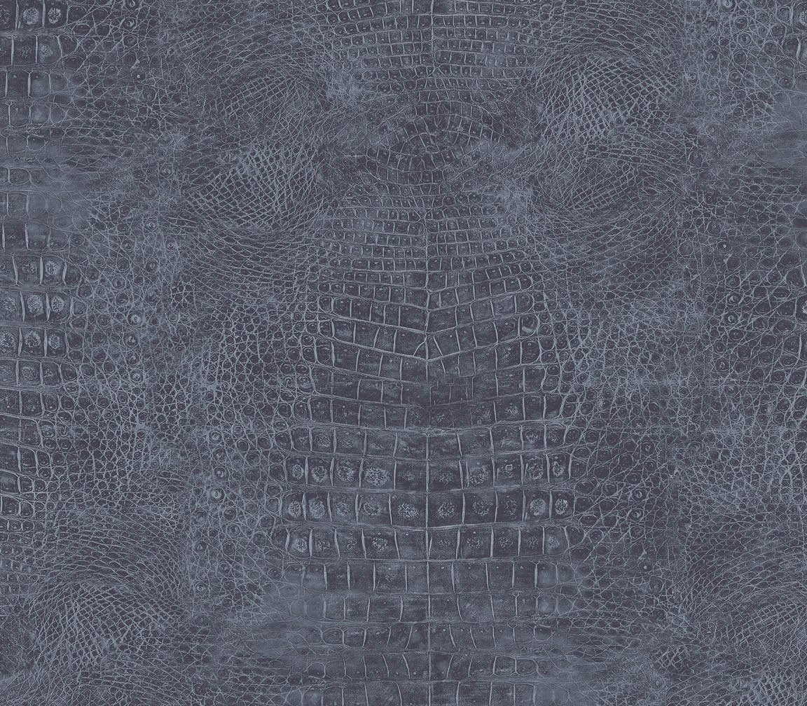 Navy crocodile textured in-register embossed wallpaper