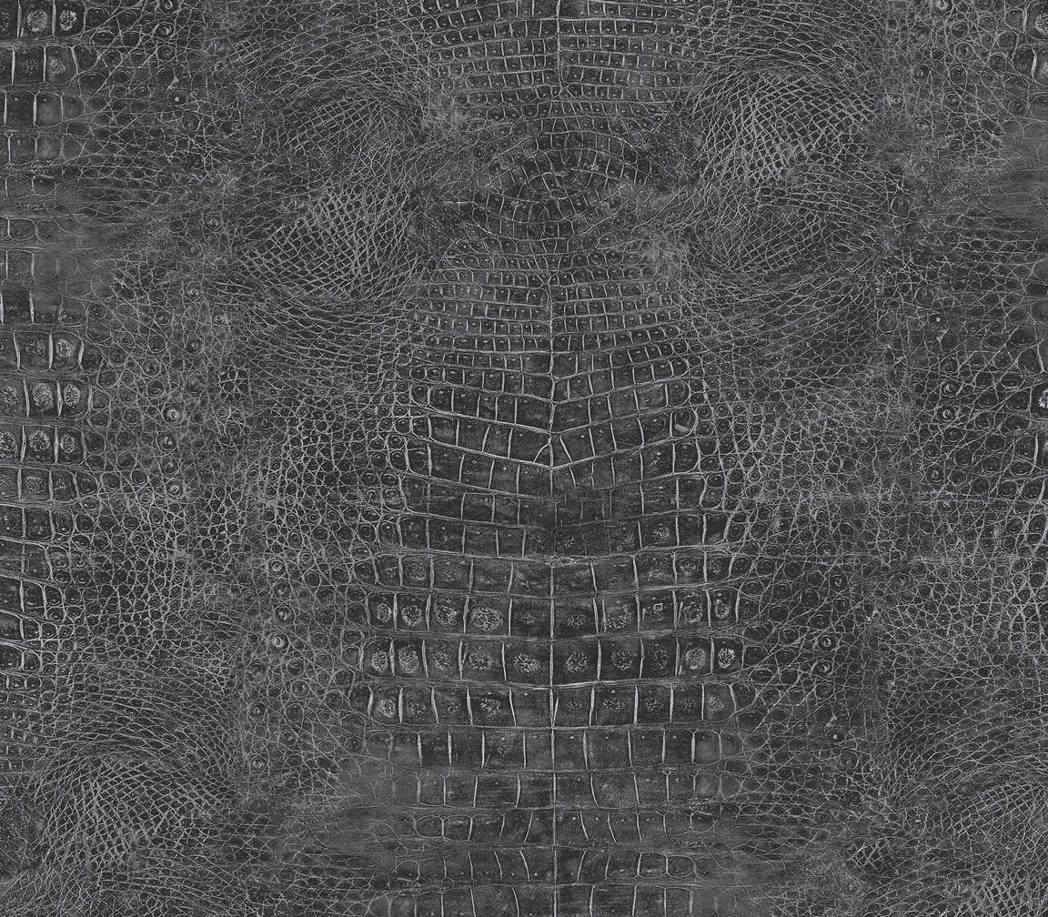 Black crocodile textured in-register embossed wallpaper