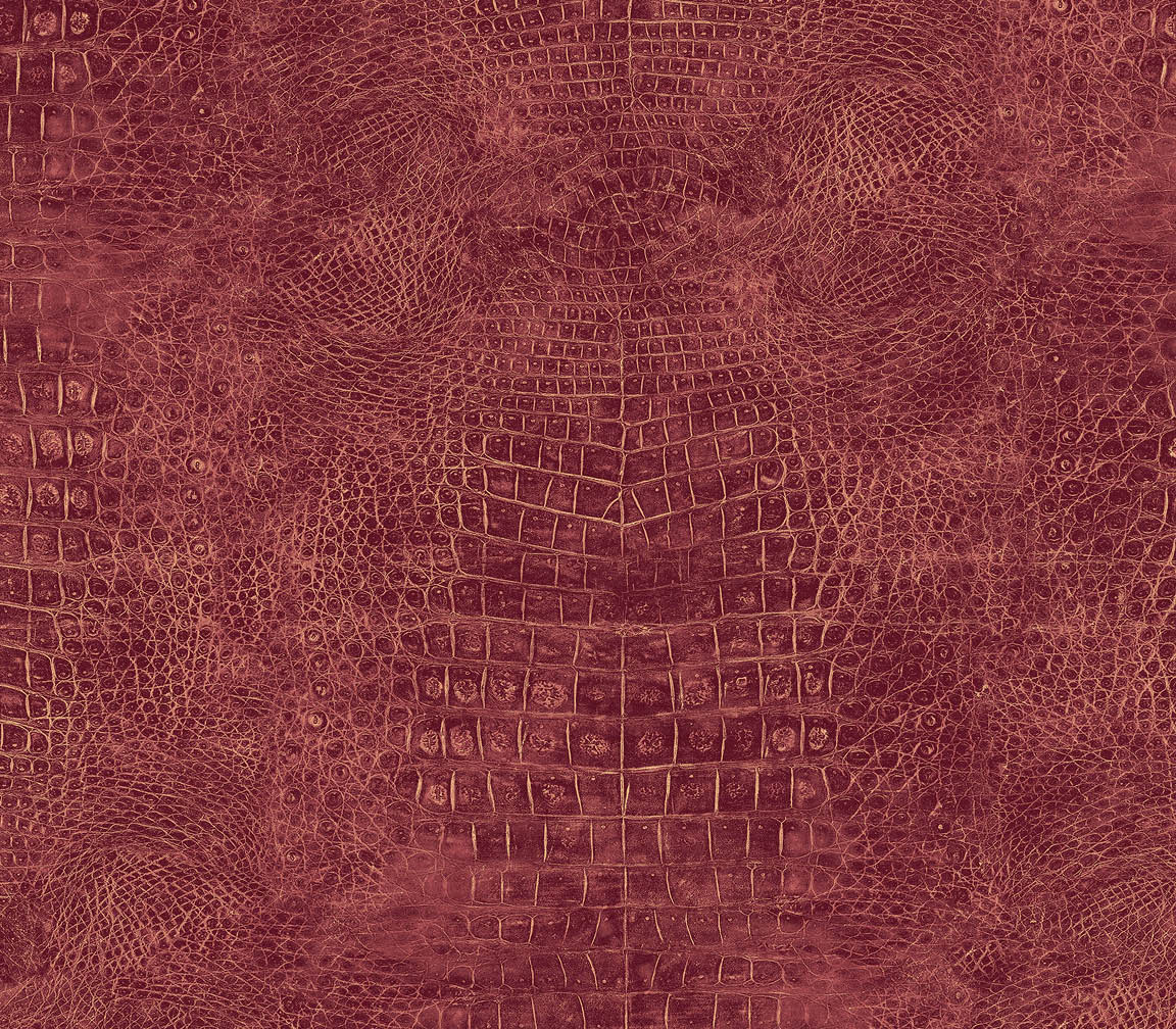 Red crocodile textured in-register embossed wallpaper