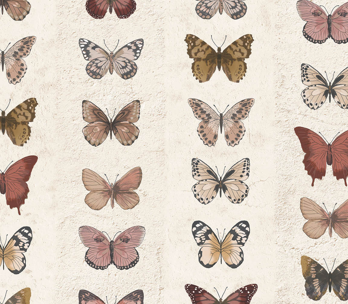 beige, red and orange butterflies wallpaper