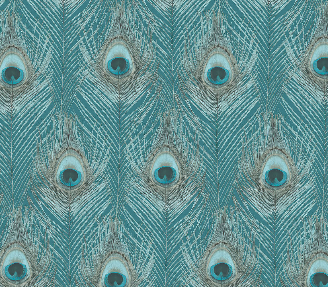 turquoise and blue peacock feathers wallpaper